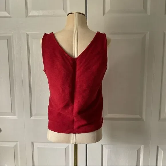 Ann Taylor Factory Red V-Neck Sleeveless Knot Front Tank Top - S - Picture 6 of 7